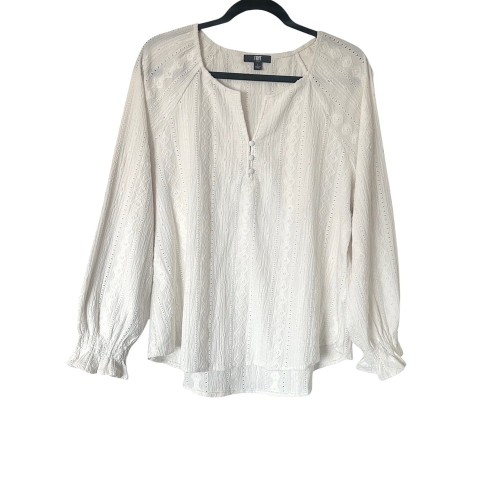 Frye Textured Eyelet Blouse Salt Breeze Festival Cottagecore Boho Peasant Large